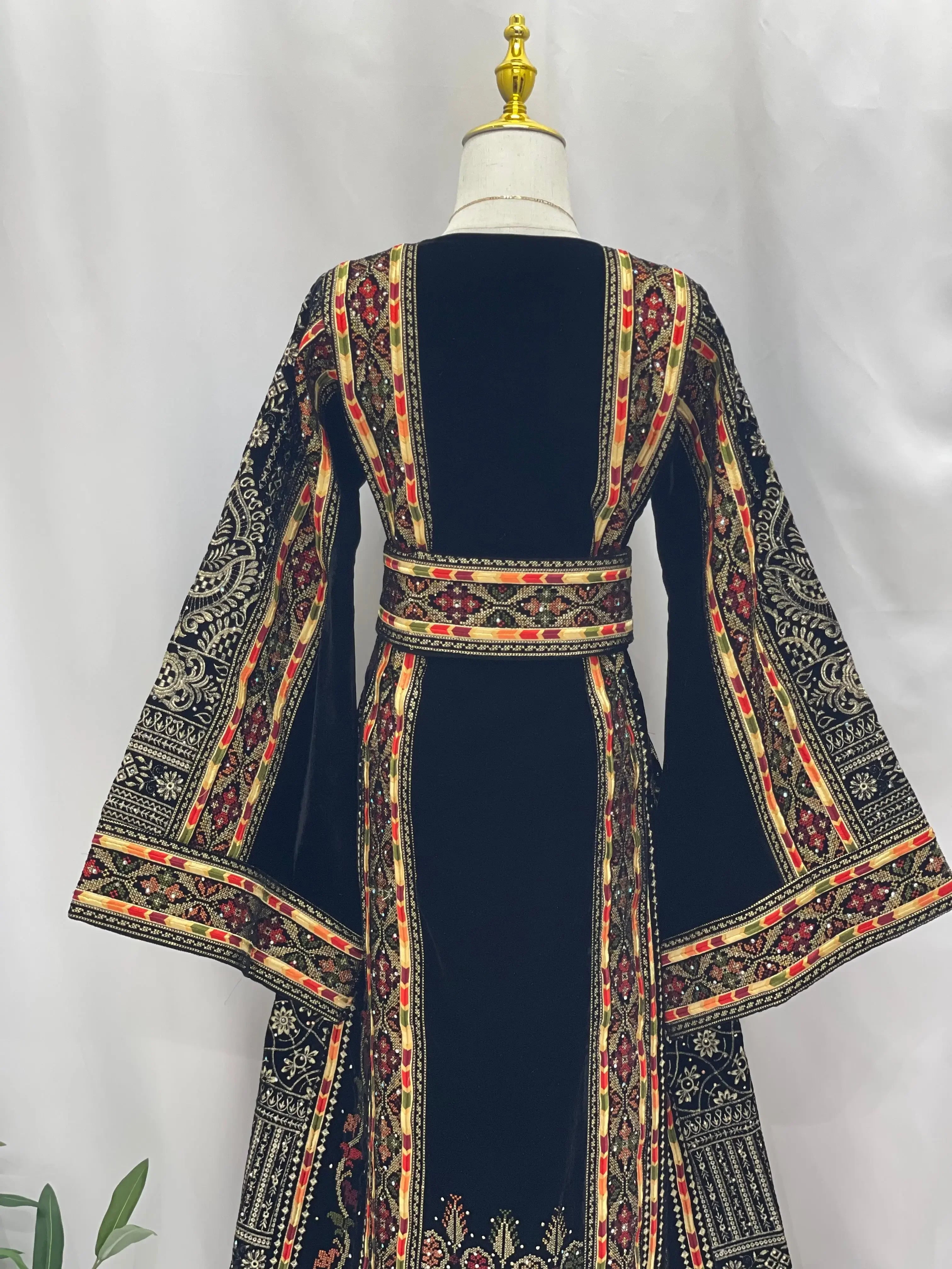 Black High Quality Velvet Embroidered Thoub Palestinian Elegance