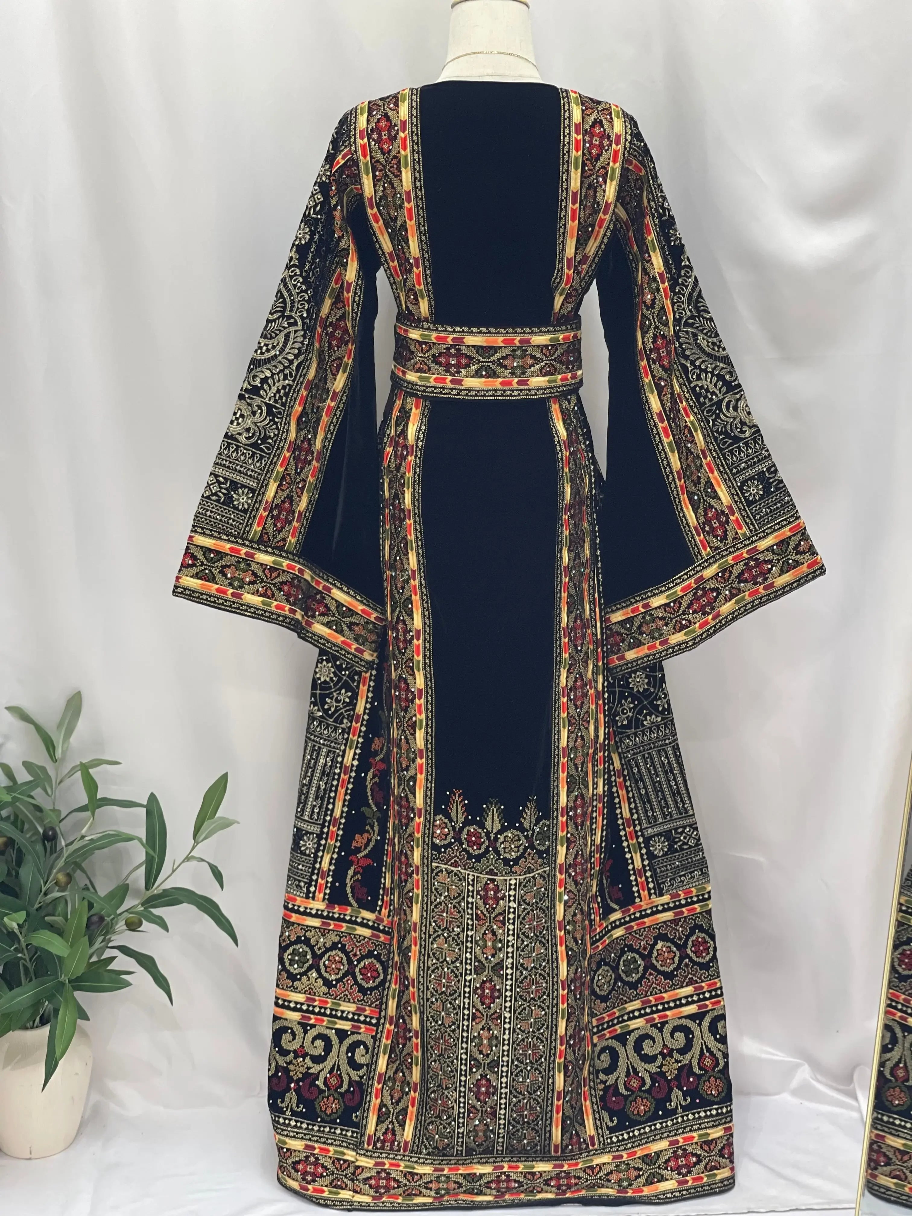 Black High Quality Velvet Embroidered Thoub Palestinian Elegance