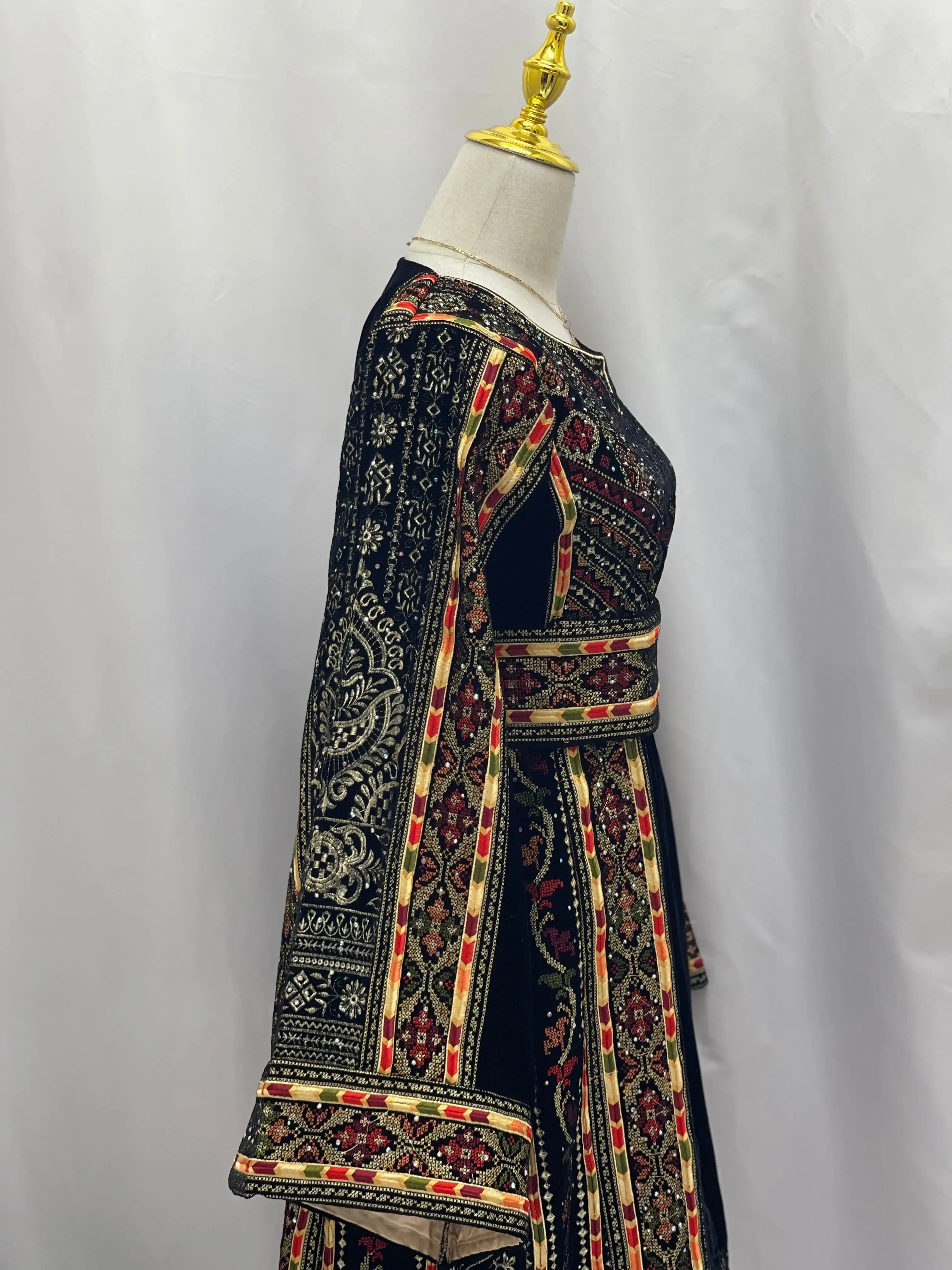 Black High Quality Velvet Embroidered Thoub Palestinian Elegance