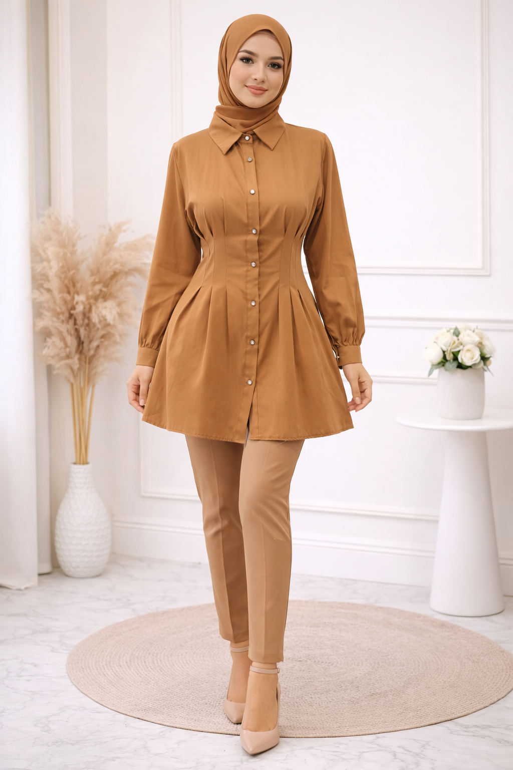 Opulence Pleated Shirt Dress