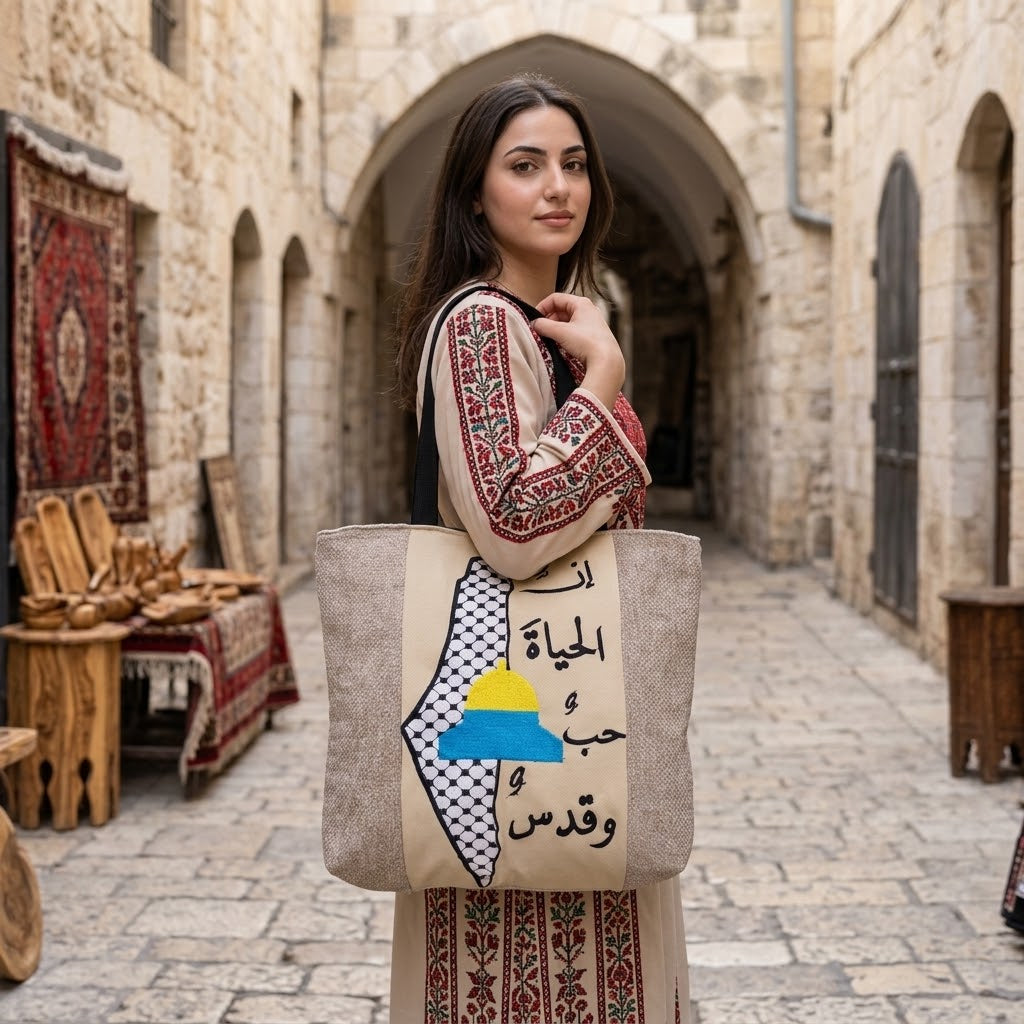 Experience the Charm and Elegance of Palestine: The Palestinian Made Vintage Look Tote Bag