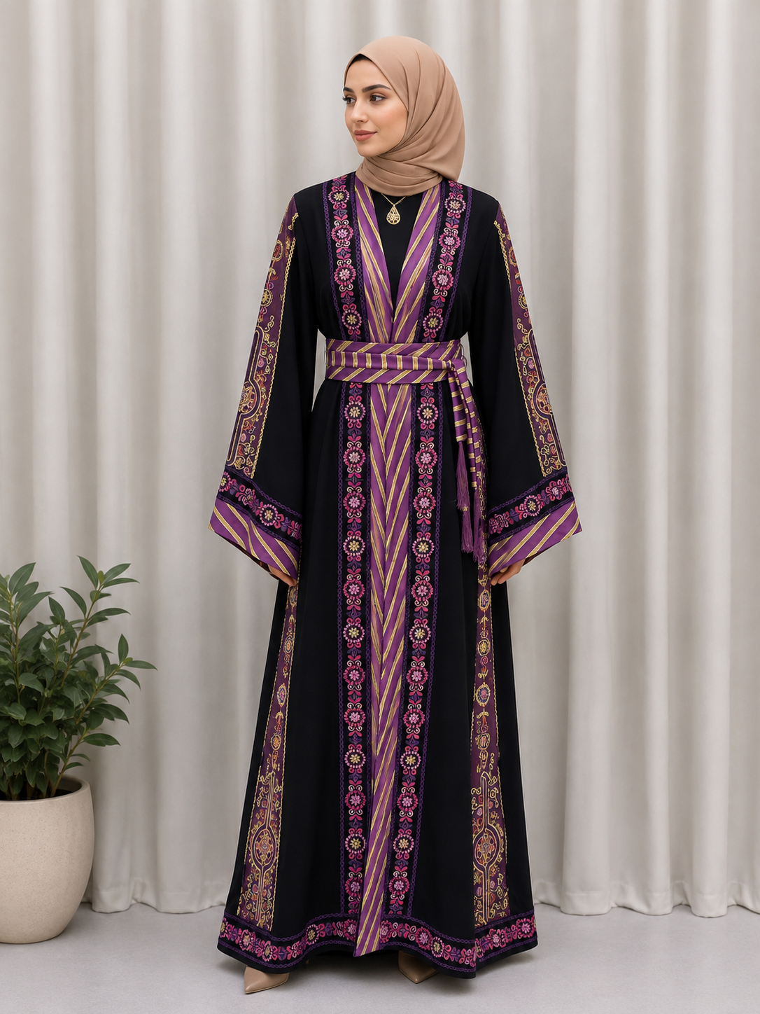 Areej Embroidered Kashmir Open Abaya - Elegance & Versatility
