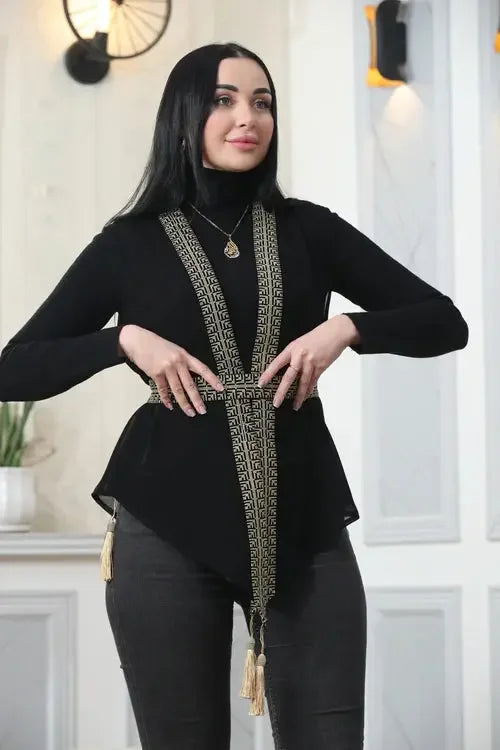 Bold and Beautiful: Chiffon Vest with Vibrant Embroidery Palestinian Elegance