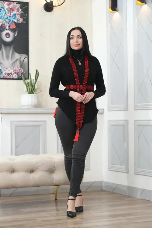 Bold and Beautiful: Chiffon Vest with Vibrant Embroidery Palestinian Elegance