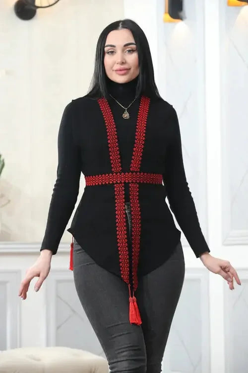 Bold and Beautiful: Chiffon Vest with Vibrant Embroidery Palestinian Elegance