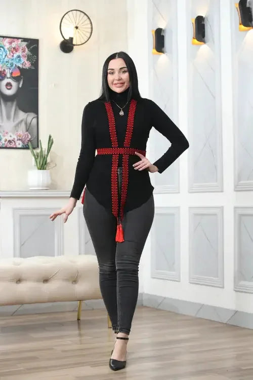 Bold and Beautiful: Chiffon Vest with Vibrant Embroidery Palestinian Elegance