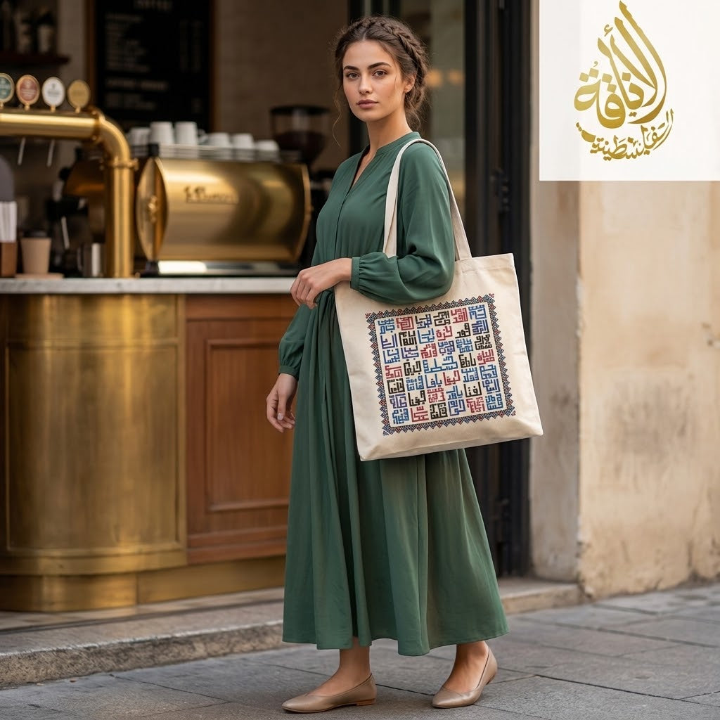 Blue and Purple Arabic Words Design Bag
