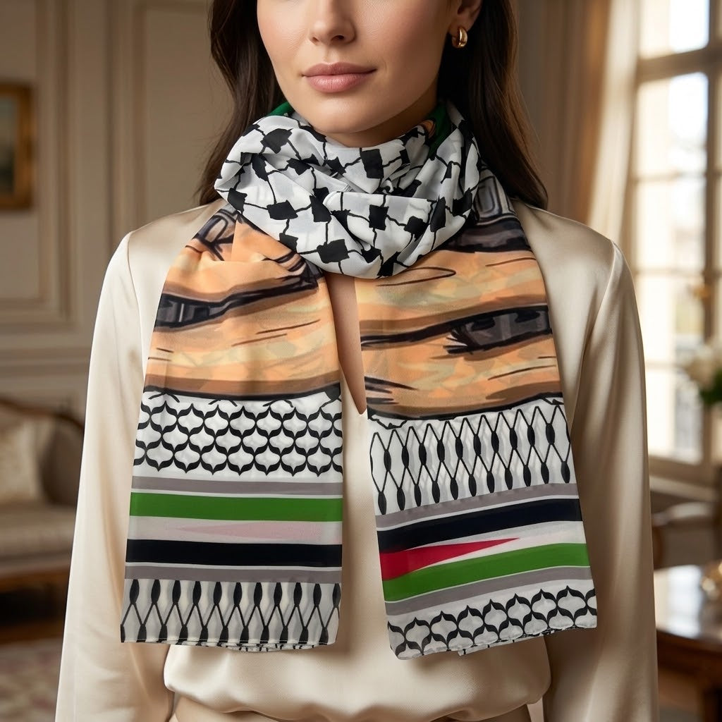 Hijab with Person Hugging Al Quds Design
