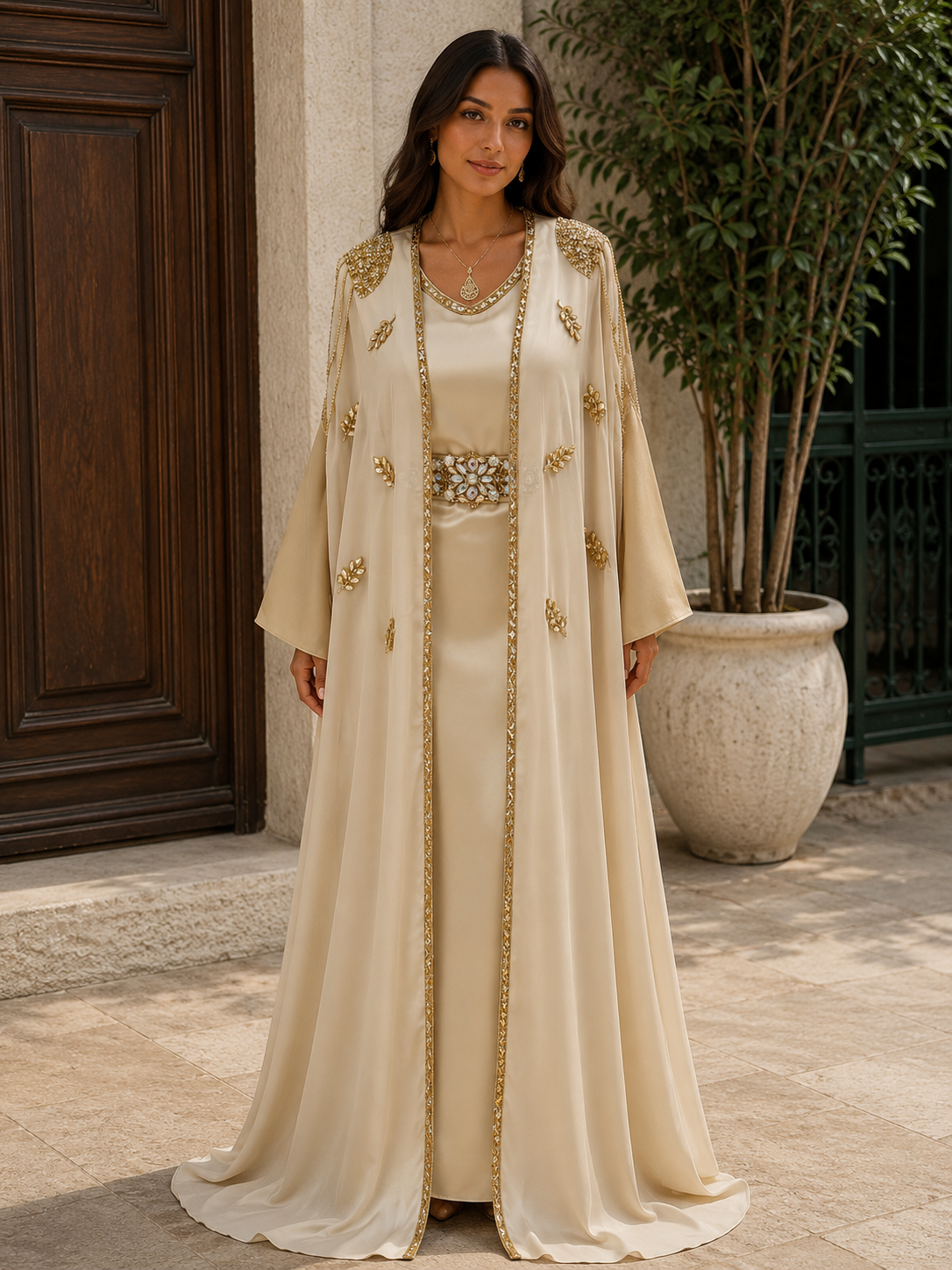 Luxury Open Abaya Set With Modest Fashion and Unique Design