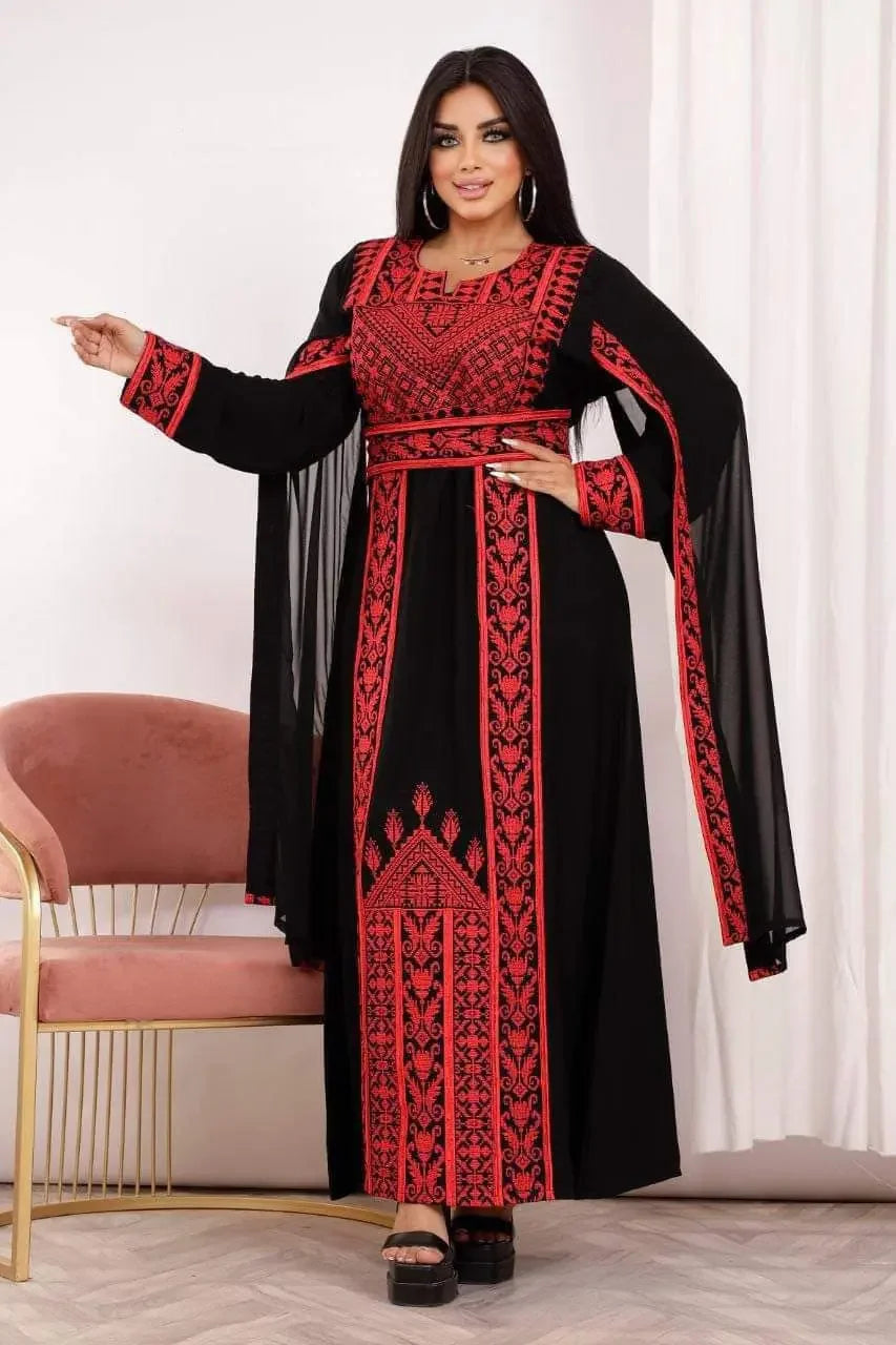 Long Sleeves Embroidery Abaya - Palestinian Elegance