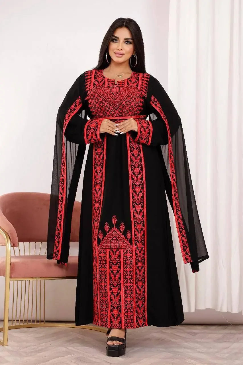 Long Sleeves Embroidery Abaya - Palestinian Elegance