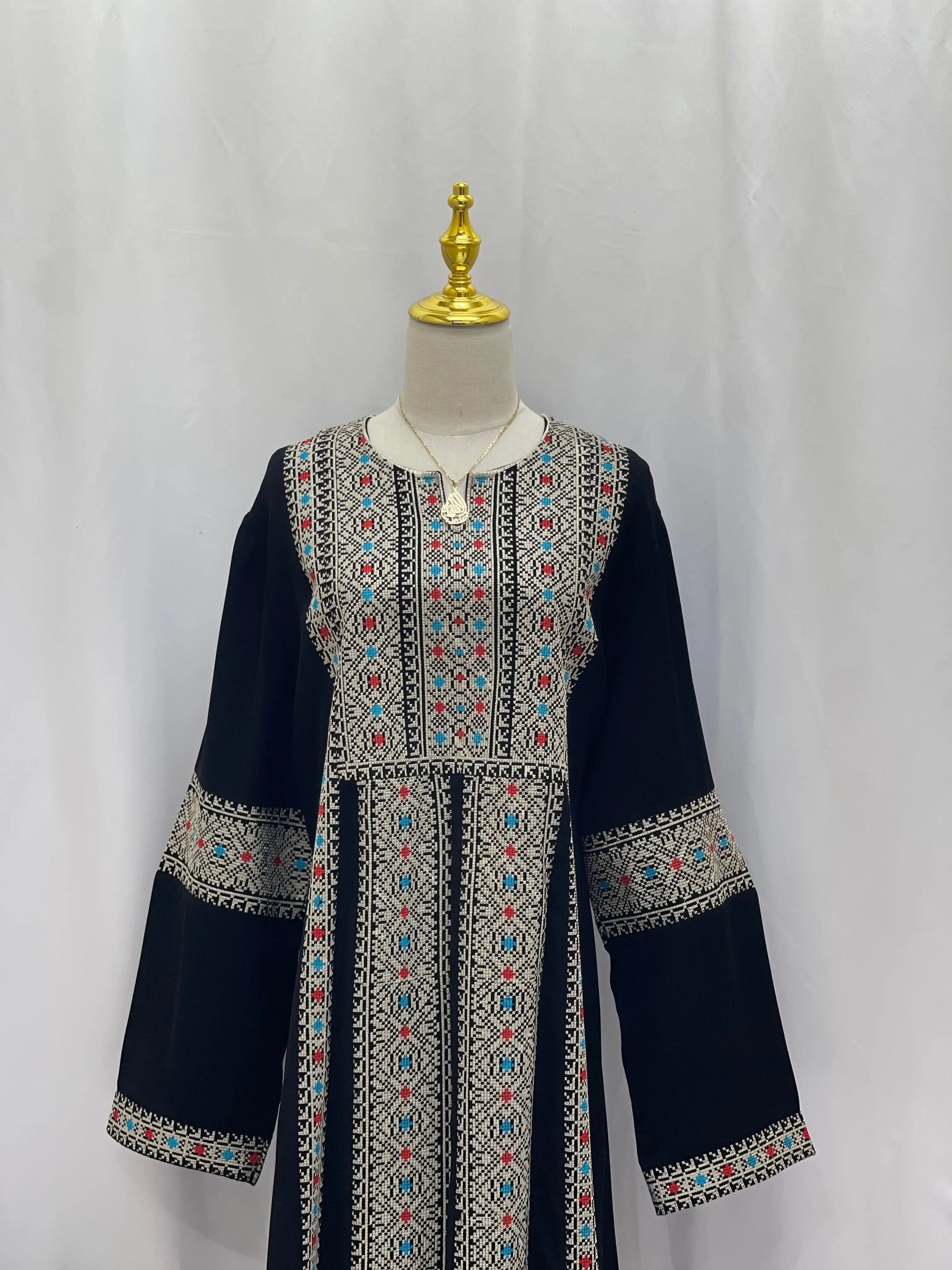 Palestinian Elegance Embroidered Abaya Dress with Traditional Design Palestinian Elegance