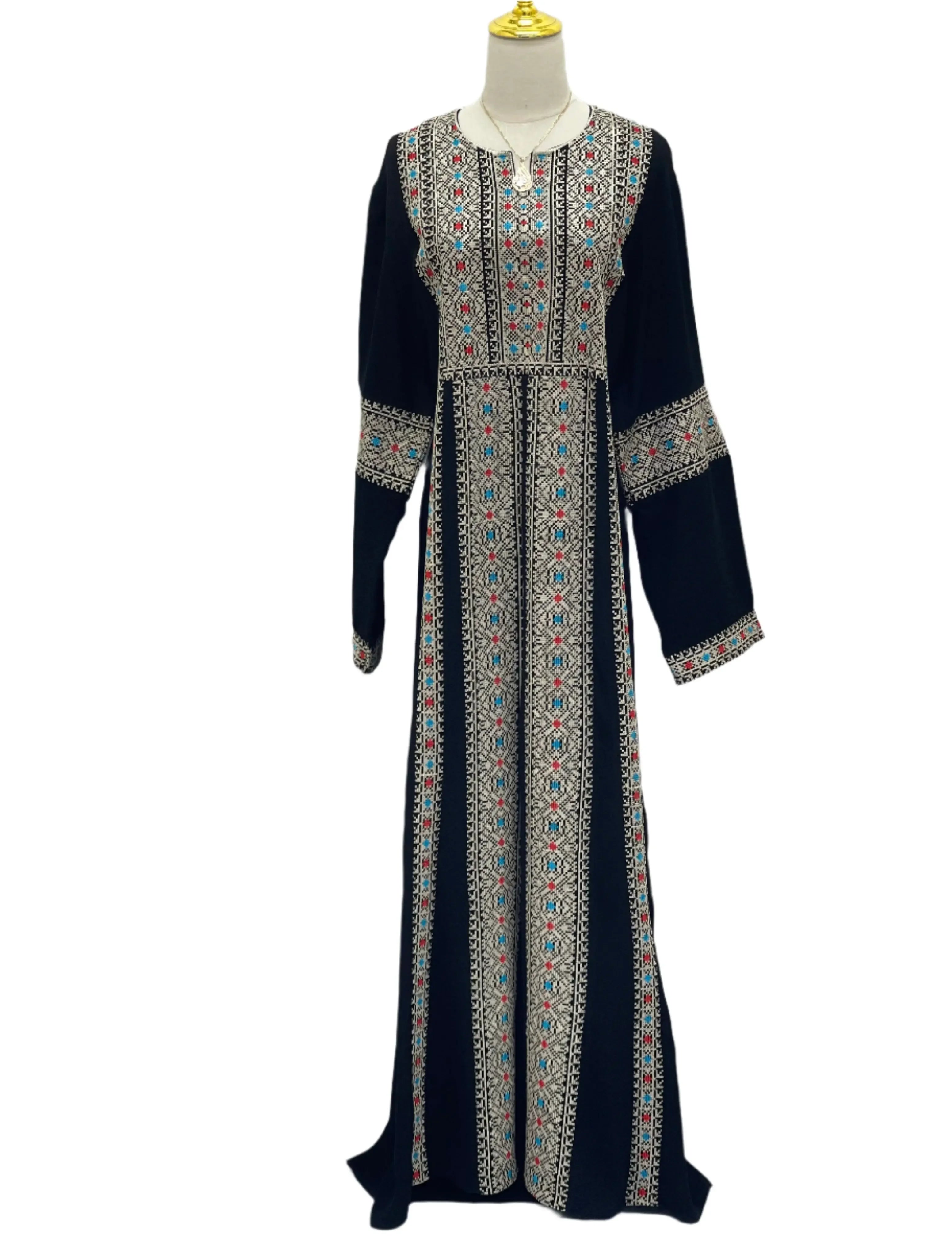 Palestinian Elegance Embroidered Abaya Dress with Traditional Design Palestinian Elegance