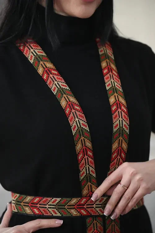 Colorful Sophistication: Embroidered Chiffon Layer Palestinian Elegance