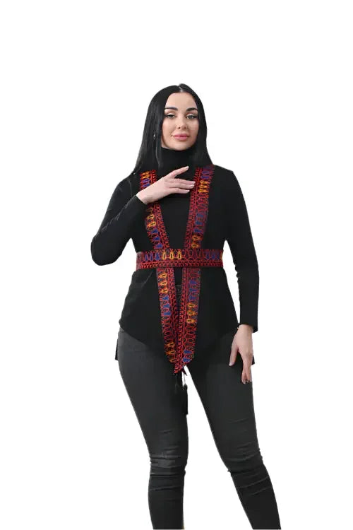Artistic Flair: Colorful Embroidered Chiffon Layer Palestinian Elegance