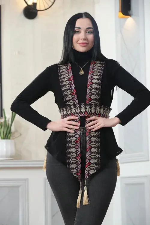 Dynamic Style: Colorful Chiffon Vest with Embroidery Palestinian Elegance
