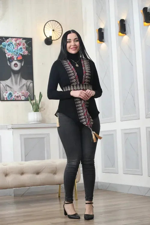 Dynamic Style: Colorful Chiffon Vest with Embroidery Palestinian Elegance