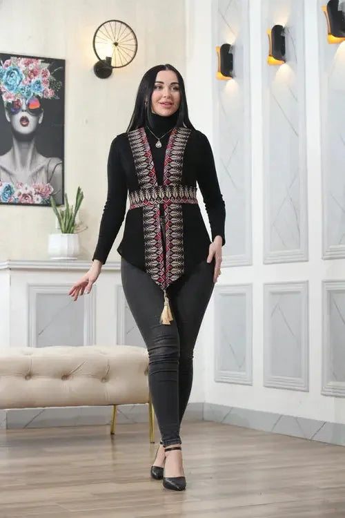 Dynamic Style: Colorful Chiffon Vest with Embroidery Palestinian Elegance