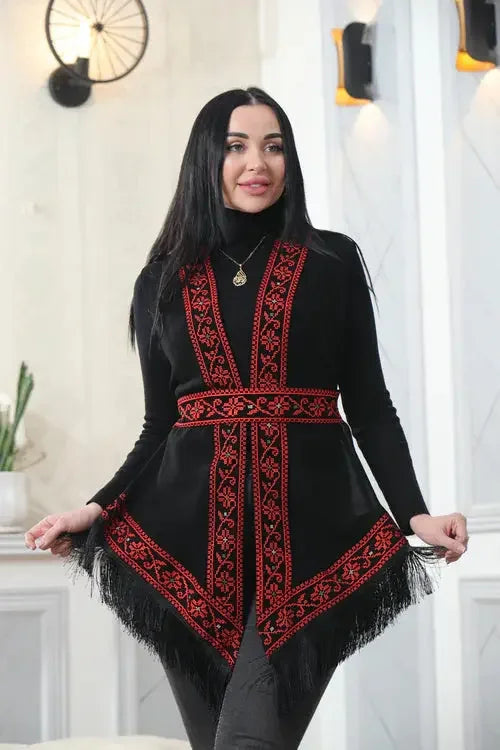Graceful Layers: Lightweight Embroidered Chiffon Vest Palestinian Elegance