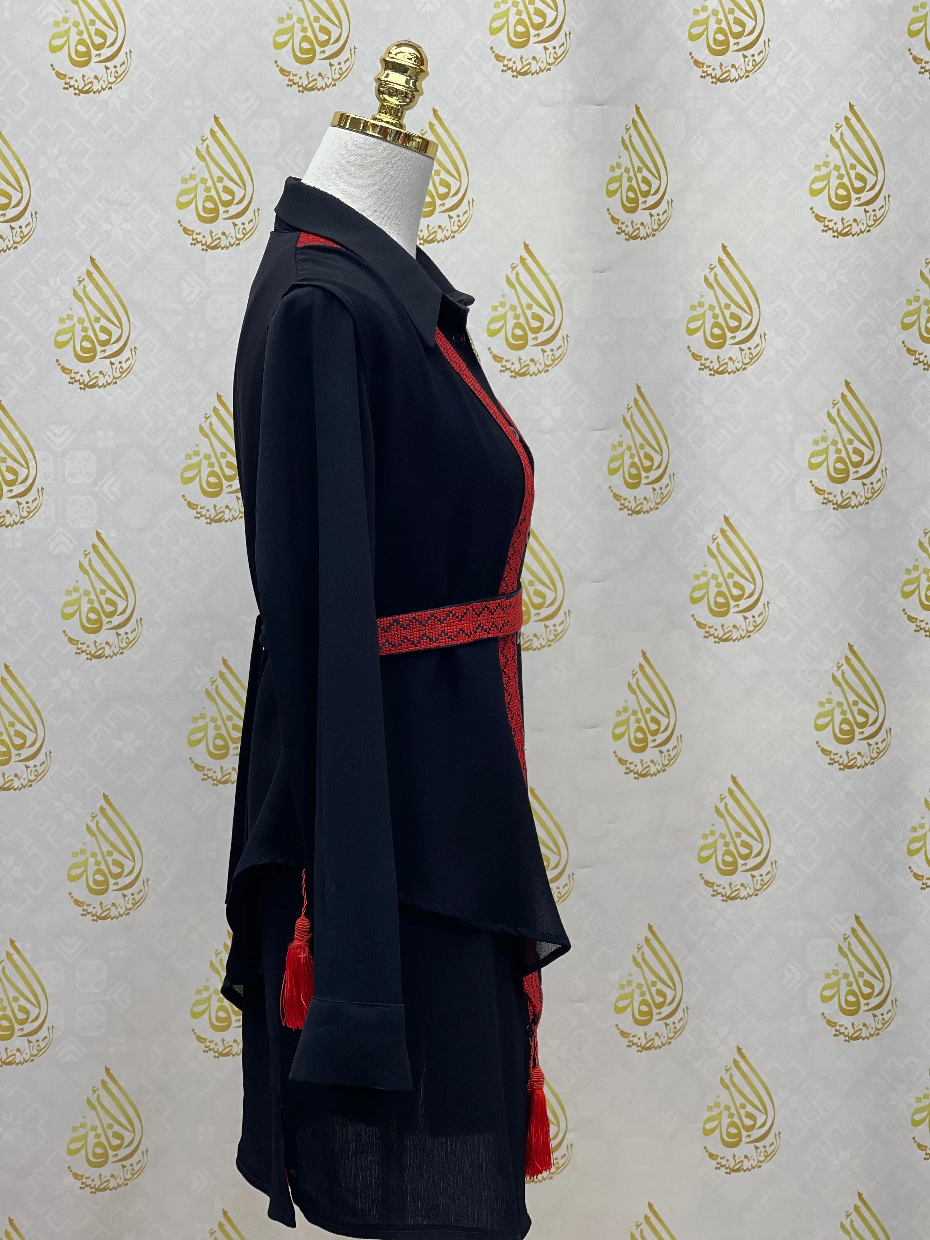 Elegant Embroidered Chiffon Vest with Playful Tassels Palestinian Elegance