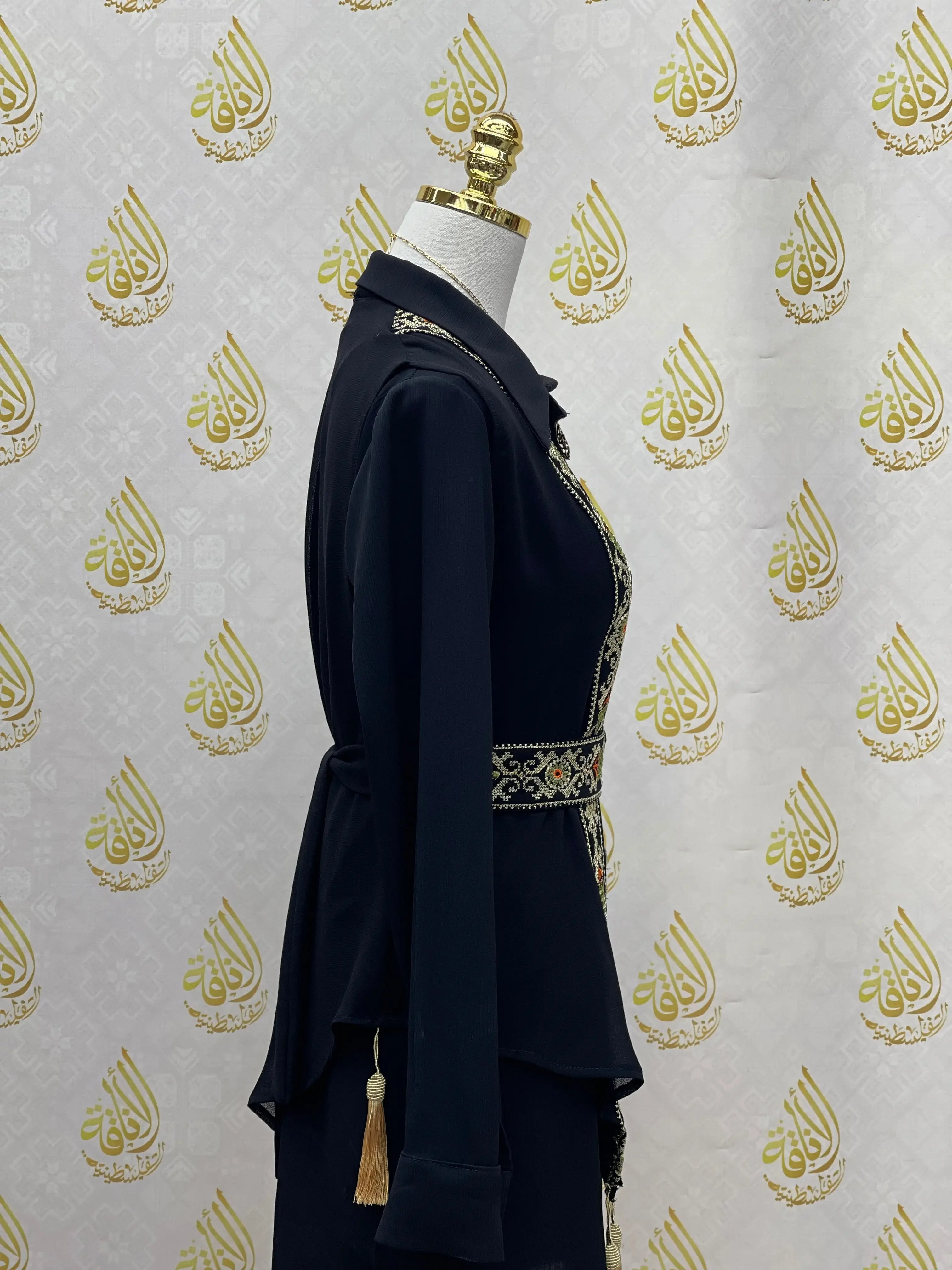 Timeless Charm: Embroidered Chiffon Vest with Tassel Details Palestinian Elegance