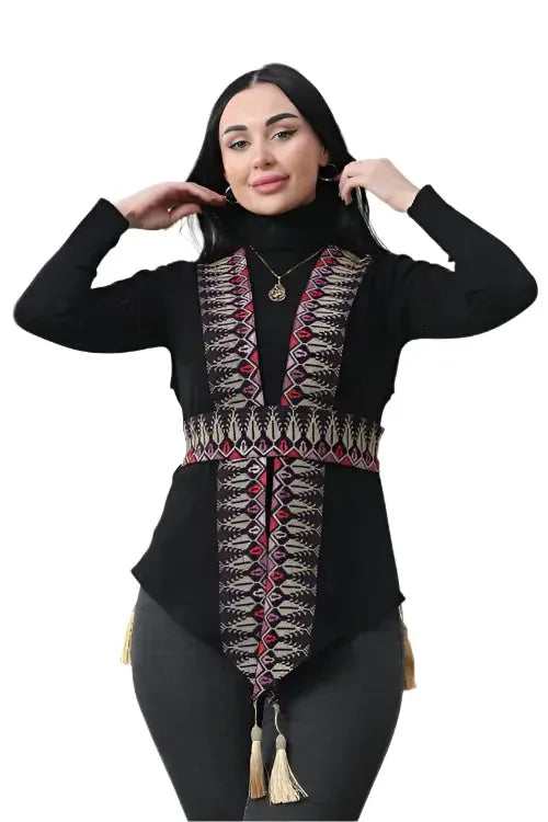 Dynamic Style: Colorful Chiffon Vest with Embroidery Palestinian Elegance