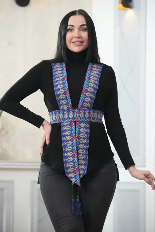 Dynamic Style: Colorful Chiffon Vest with Embroidery Palestinian Elegance
