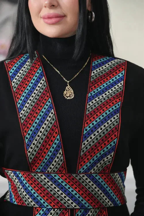 Chic and Colorful: Embroidered Chiffon Vest for Every Occasion Palestinian Elegance