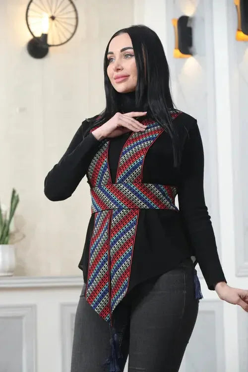 Chic and Colorful: Embroidered Chiffon Vest for Every Occasion Palestinian Elegance