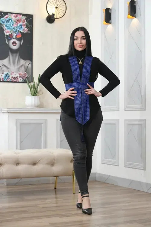 Stylish Elegance: Colorful Embroidered Chiffon Vest Palestinian Elegance