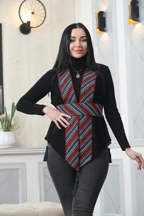 Chic and Colorful: Embroidered Chiffon Vest for Every Occasion Palestinian Elegance
