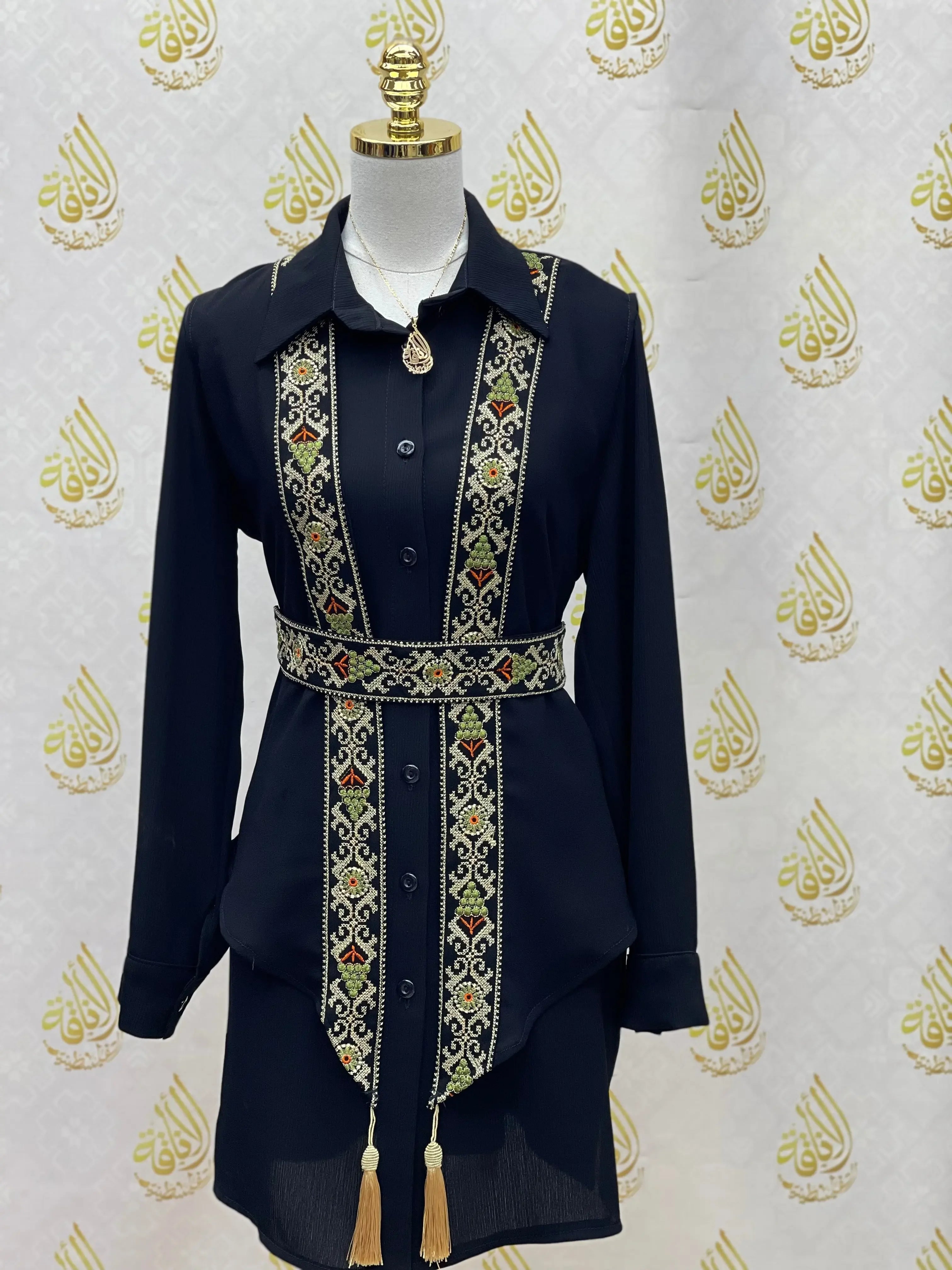 Timeless Charm: Embroidered Chiffon Vest with Tassel Details Palestinian Elegance