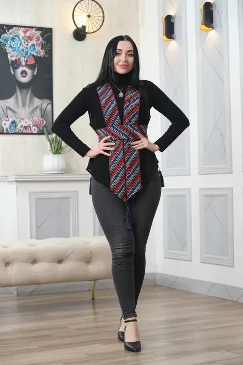 Chic and Colorful: Embroidered Chiffon Vest for Every Occasion Palestinian Elegance