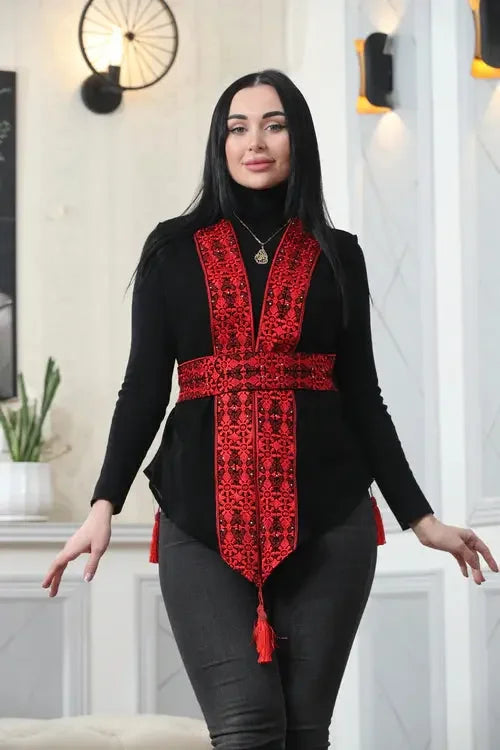 Chiffon Colorful Embroidered Vest - Vibrant & Stylish Layer Palestinian Elegance
