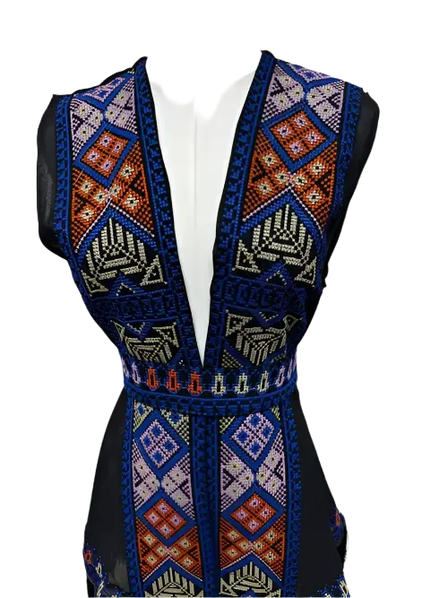 Fusion Fashion: Traditional Meets Modern in Embroidered Chiffon Vest Palestinian Elegance