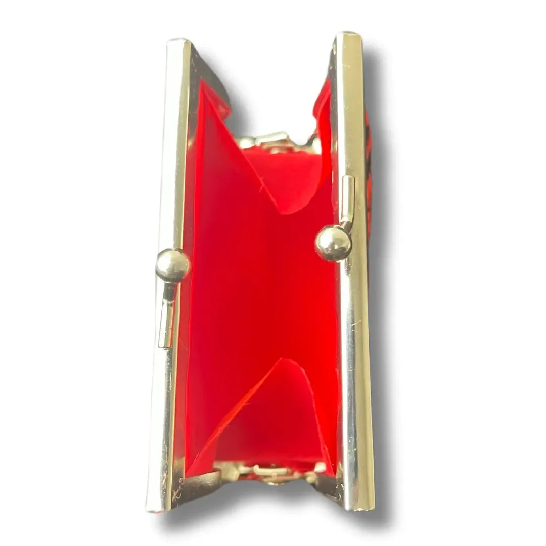 Palestinian Elegance embroidered coin wallet with red interior and metal frame clasp accessory