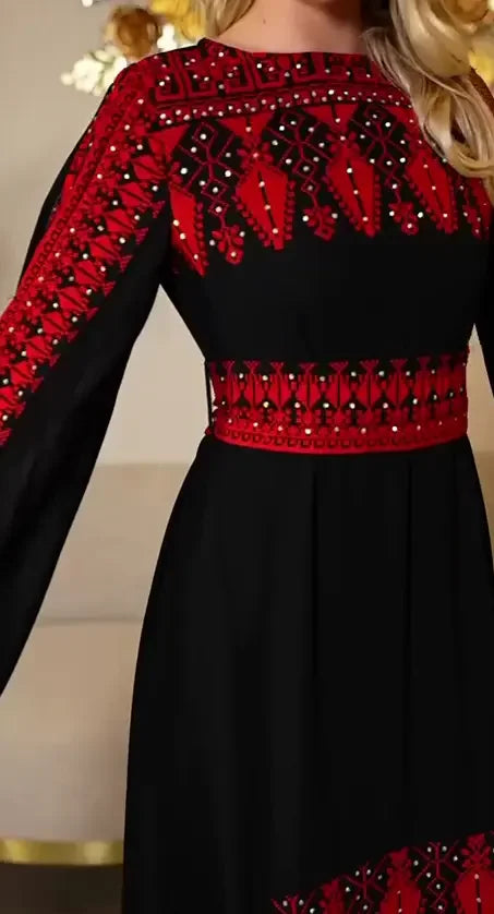 Long Sleeves Embroidered Thoub: Regal Elegance and Sophisticated Style - Palestinian Elegance