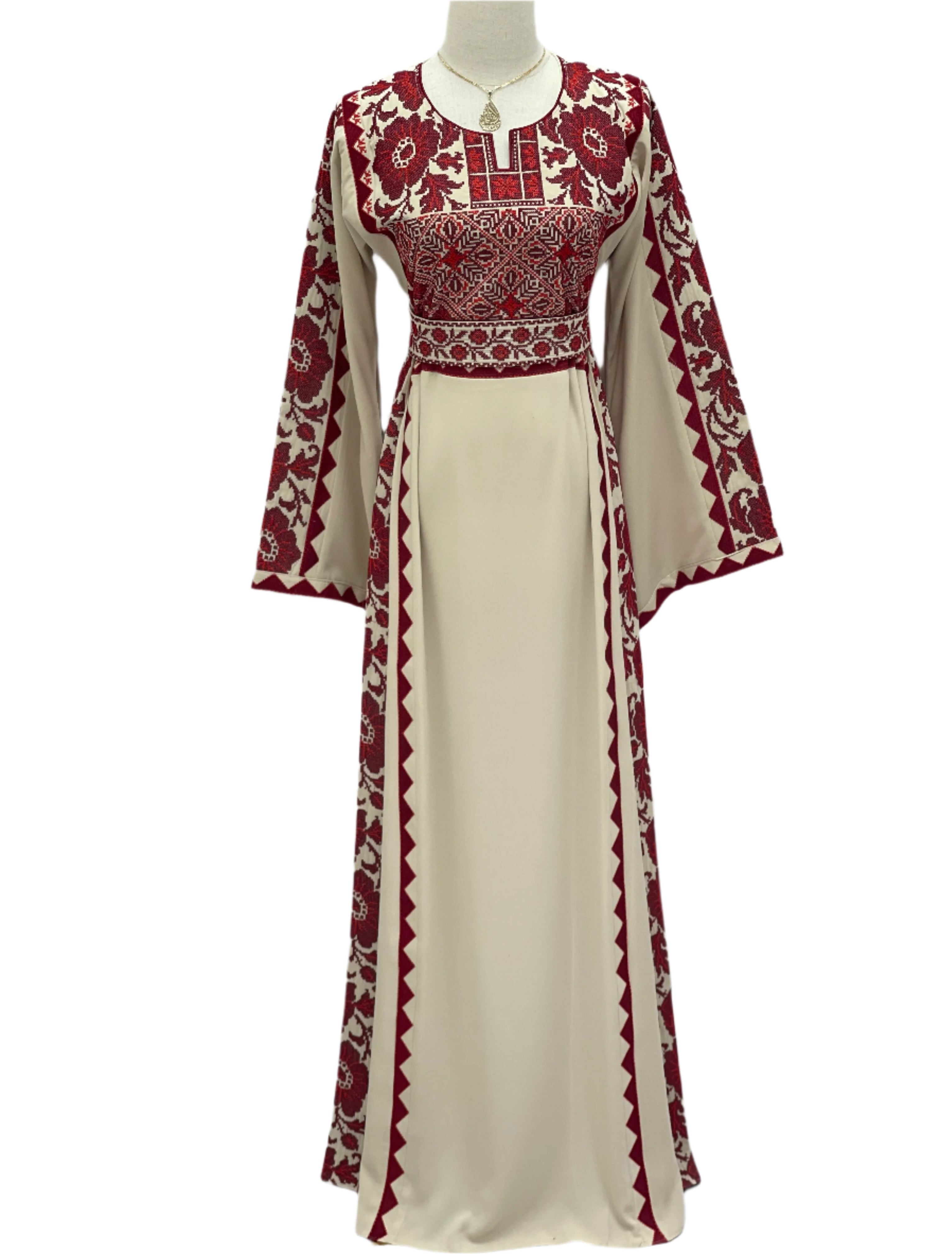 Stylish Embroidered Thoub with Dual-Style Belt: Elegance and Versatility Palestinian Elegance