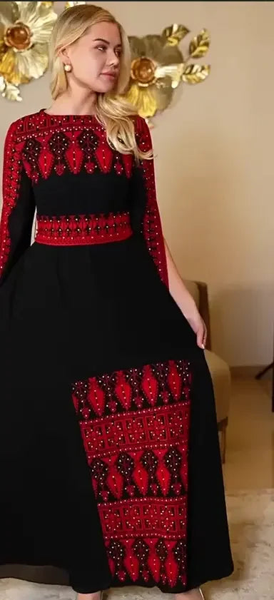 Long Sleeves Embroidered Thoub: Regal Elegance and Sophisticated Style - Palestinian Elegance