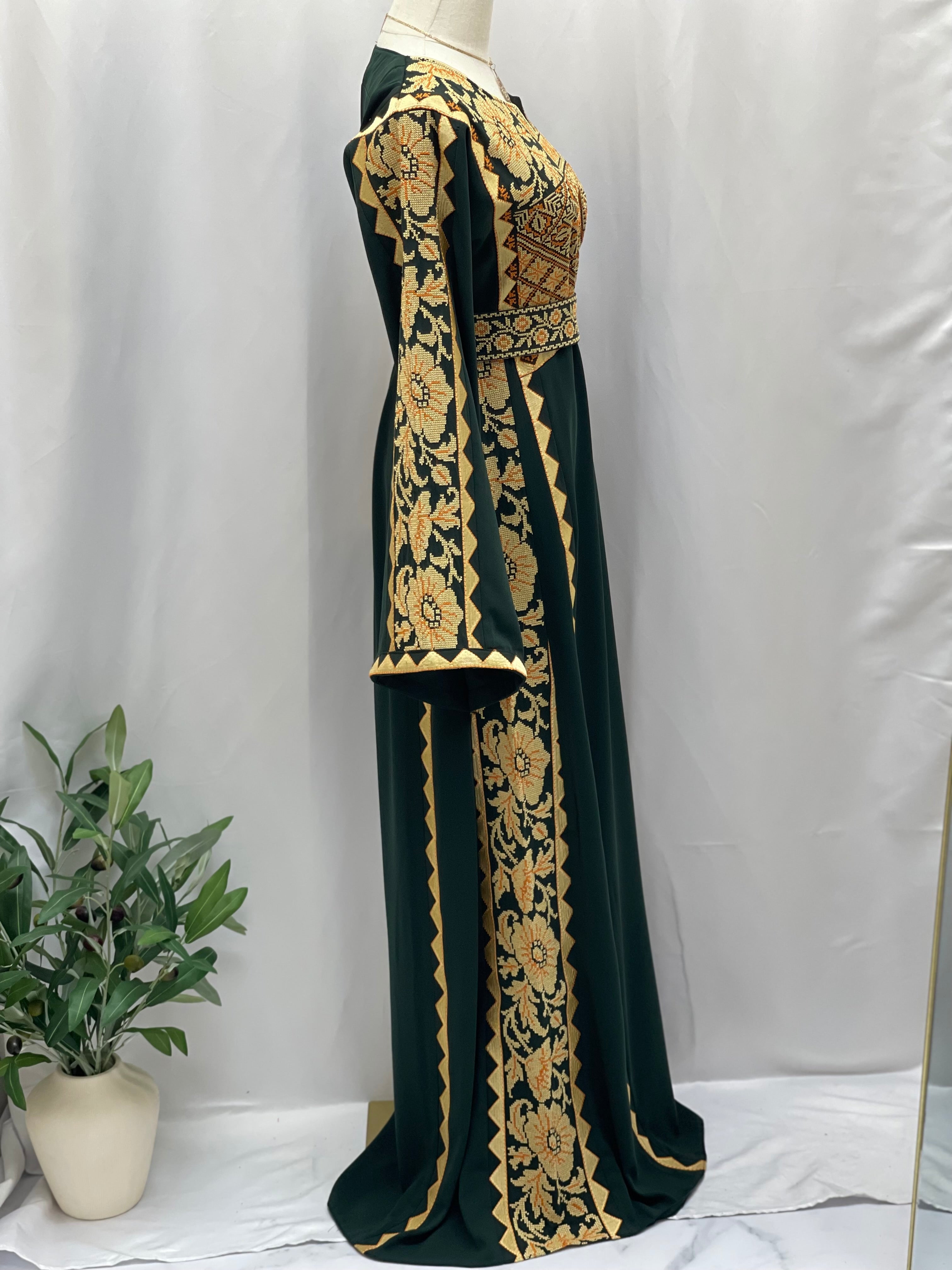 Stylish Embroidered Thoub with Dual-Style Belt: Elegance and Versatility Palestinian Elegance