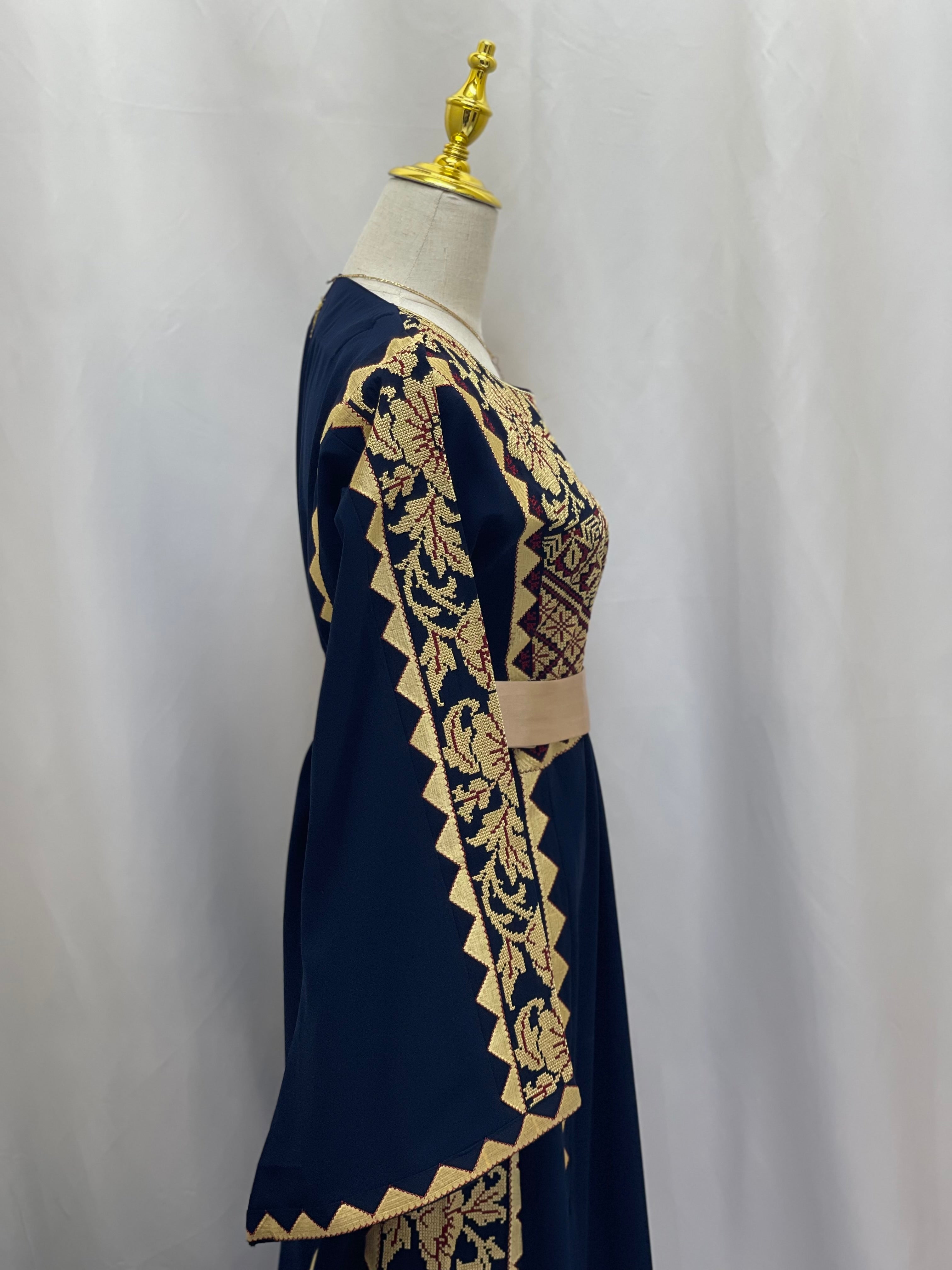 Stylish Embroidered Thoub with Dual-Style Belt: Elegance and Versatility Palestinian Elegance