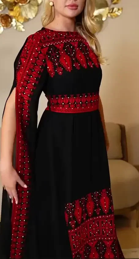 Long Sleeves Embroidered Thoub: Regal Elegance and Sophisticated Style - Palestinian Elegance