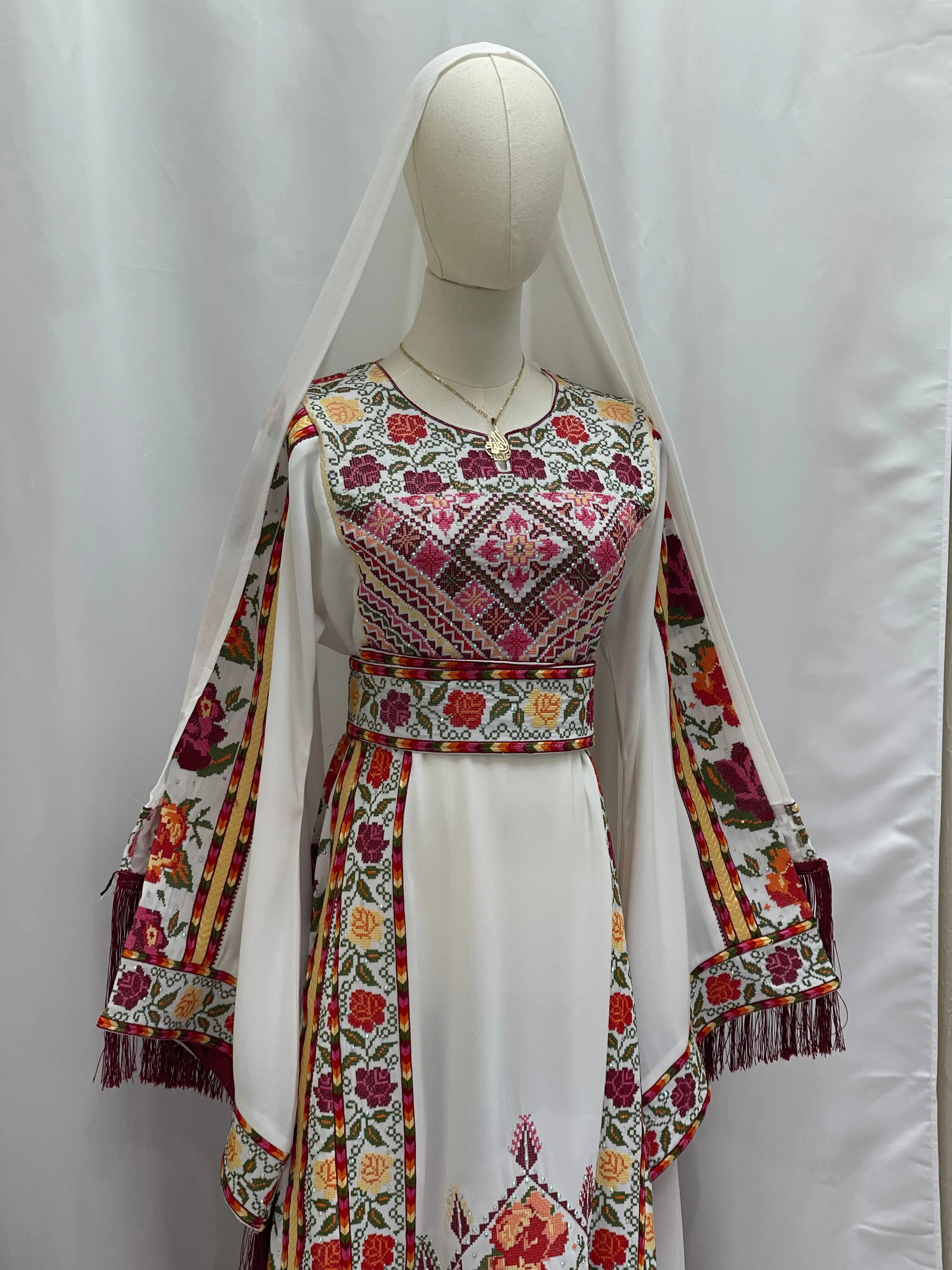 Embroidered Roses Thoub - Elegant Floral Design for Modern Style Palestinian Elegance