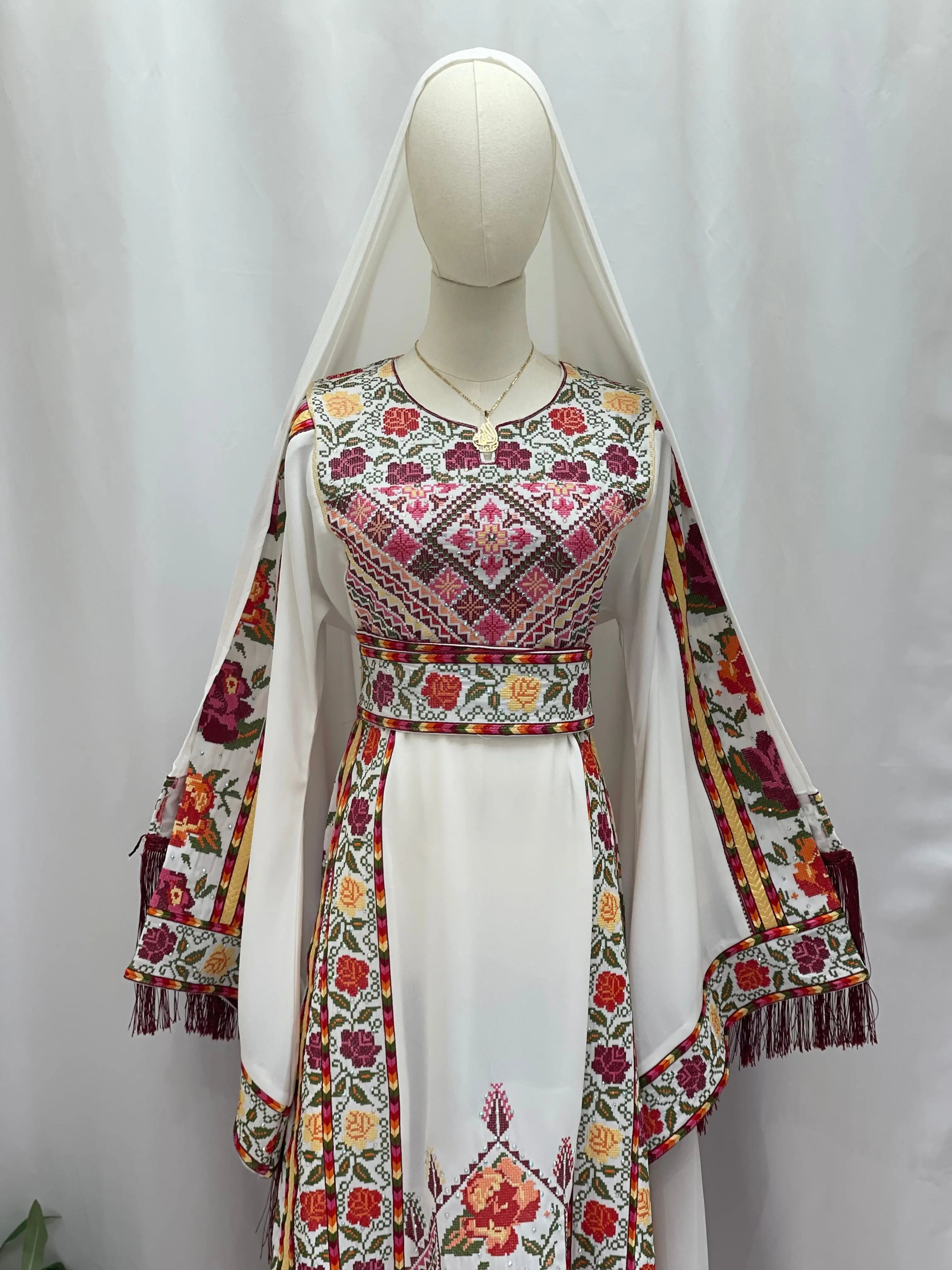 Embroidered Roses Thoub - Elegant Floral Design for Modern Style Palestinian Elegance