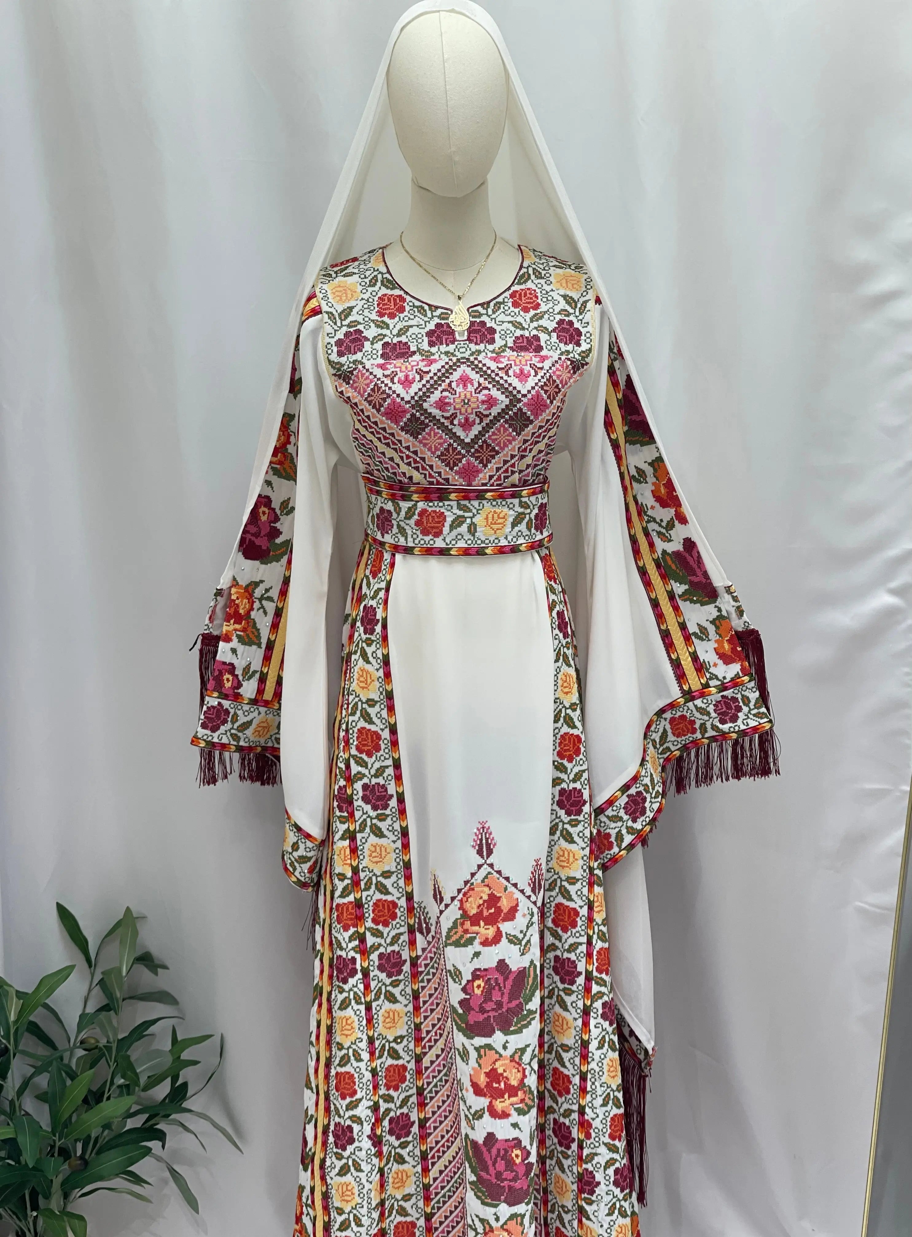 Embroidered Roses Thoub - Elegant Floral Design for Modern Style Palestinian Elegance