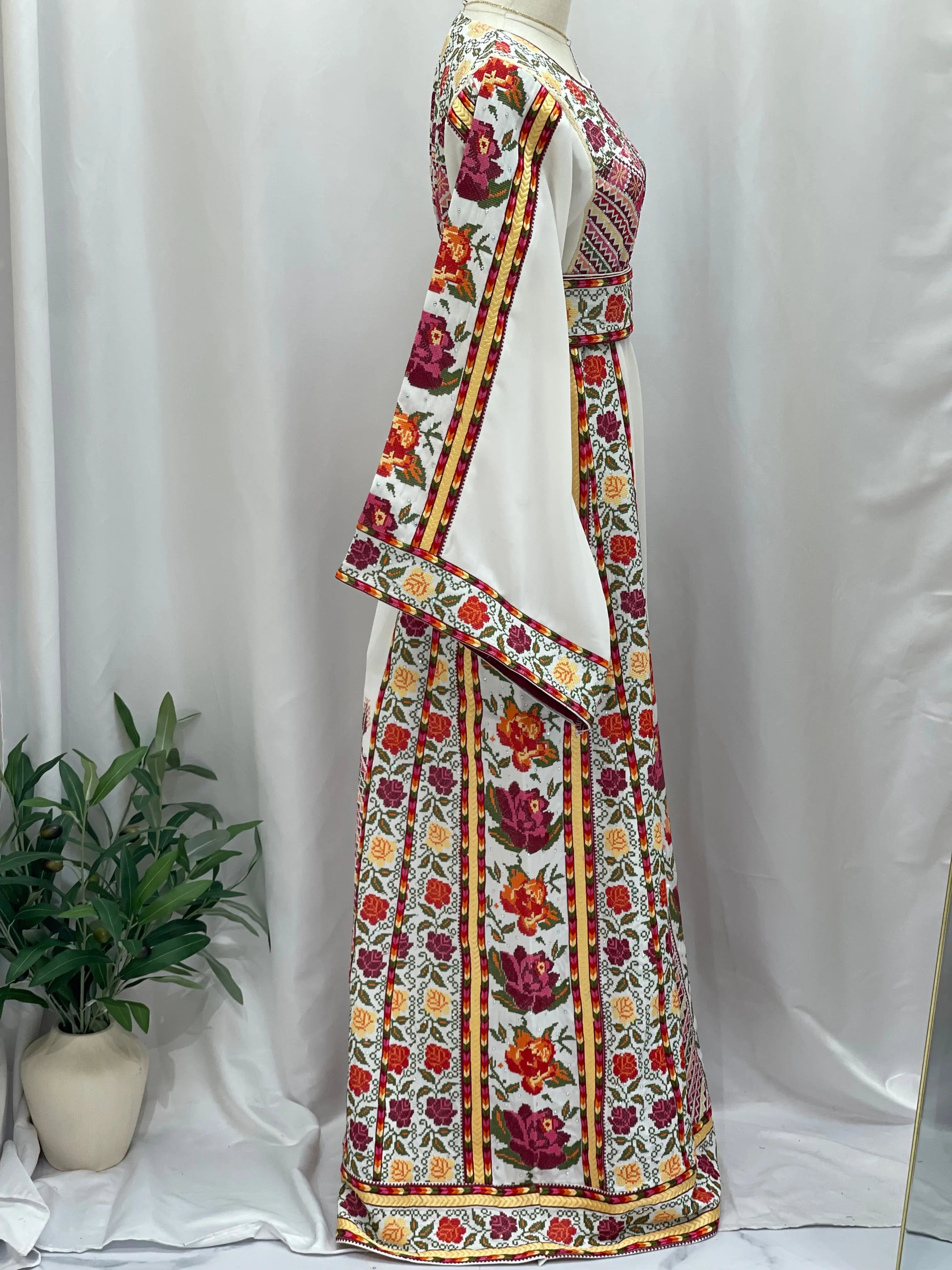 Embroidered Roses Thoub - Elegant Floral Design for Modern Style Palestinian Elegance