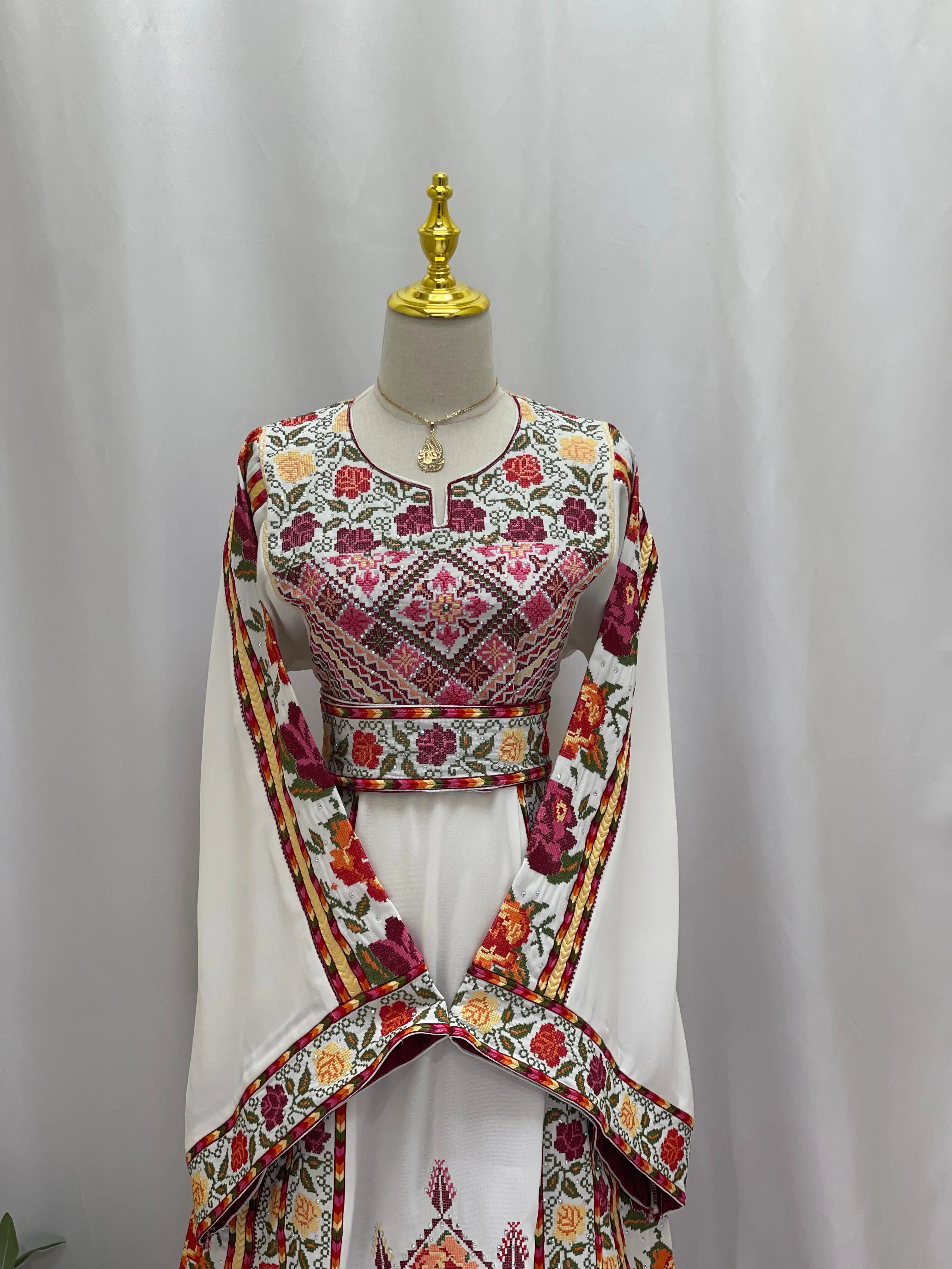 Embroidered Roses Thoub - Elegant Floral Design for Modern Style Palestinian Elegance