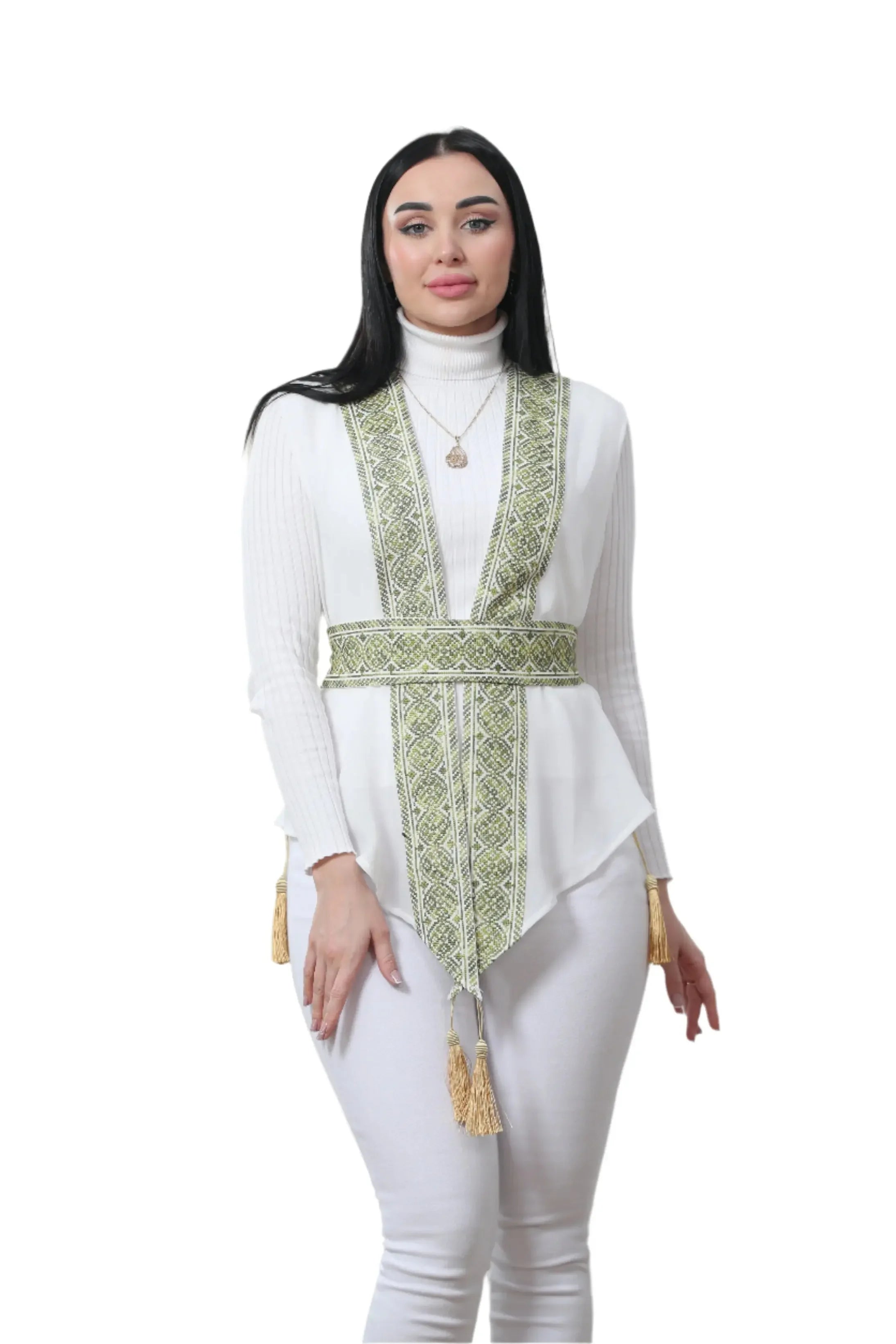 White Chiffon Vest Colorful Embroidered Palestinian Elegance
