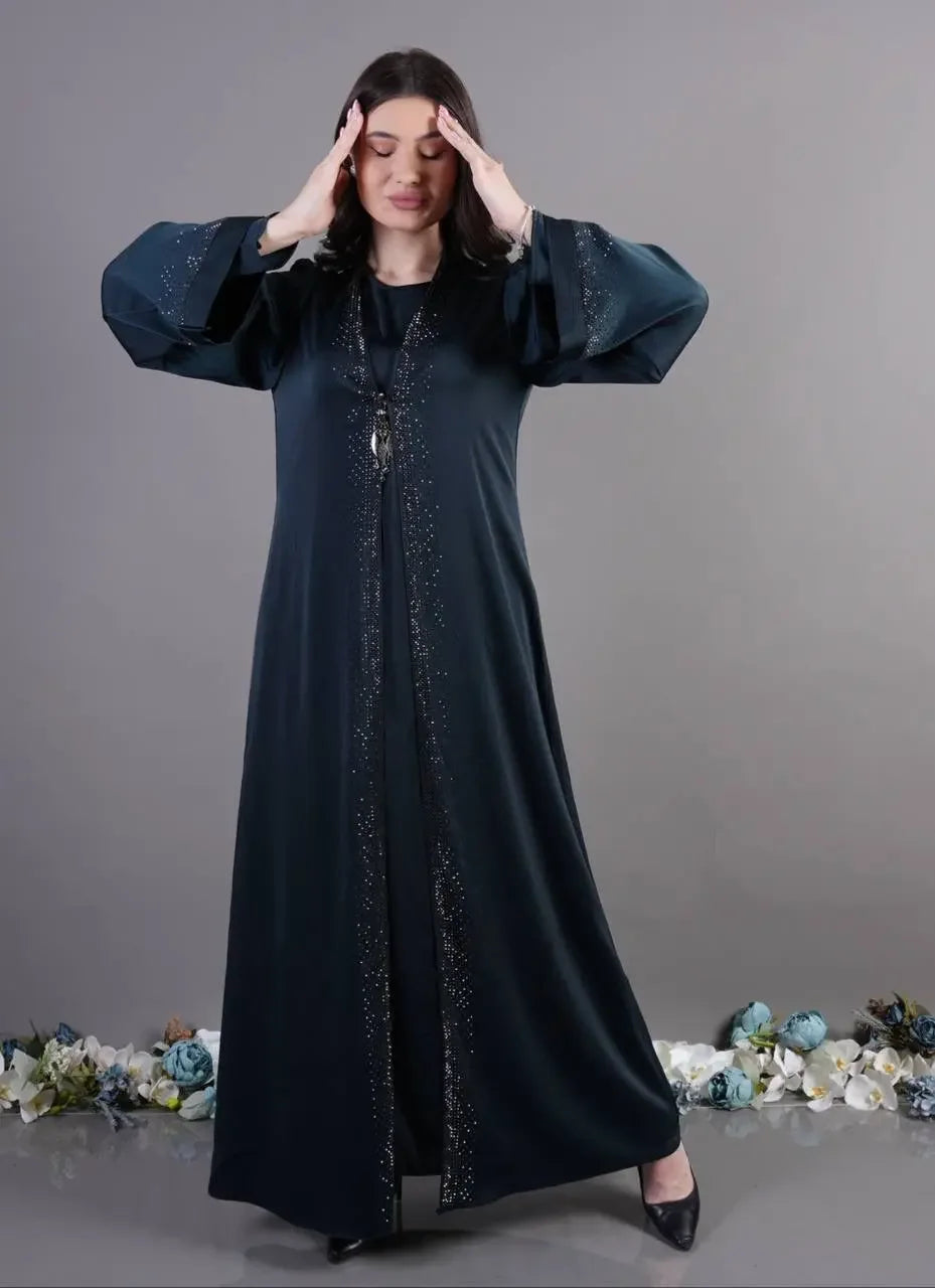 Palestinian Elegance black fancy abaya for occasions with elegant embroidery and long sleeves