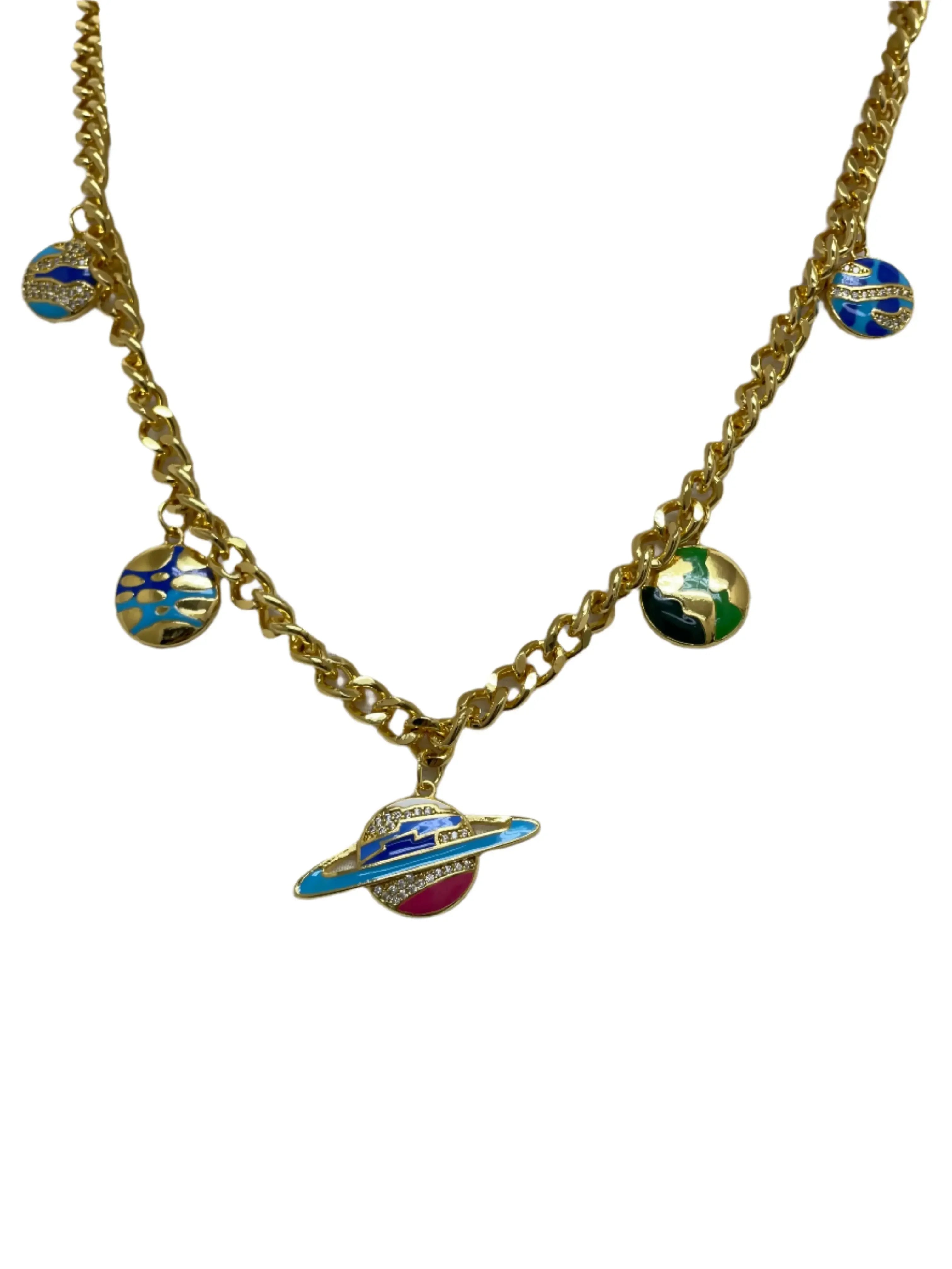 Celestial Charm: Imitation Multicolor Planet Necklace Palestinian Elegance